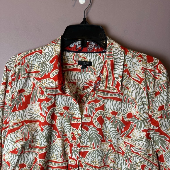Talbots Petite XL Tiger Red Green Animal Print XLP XL - Picture 4 of 11